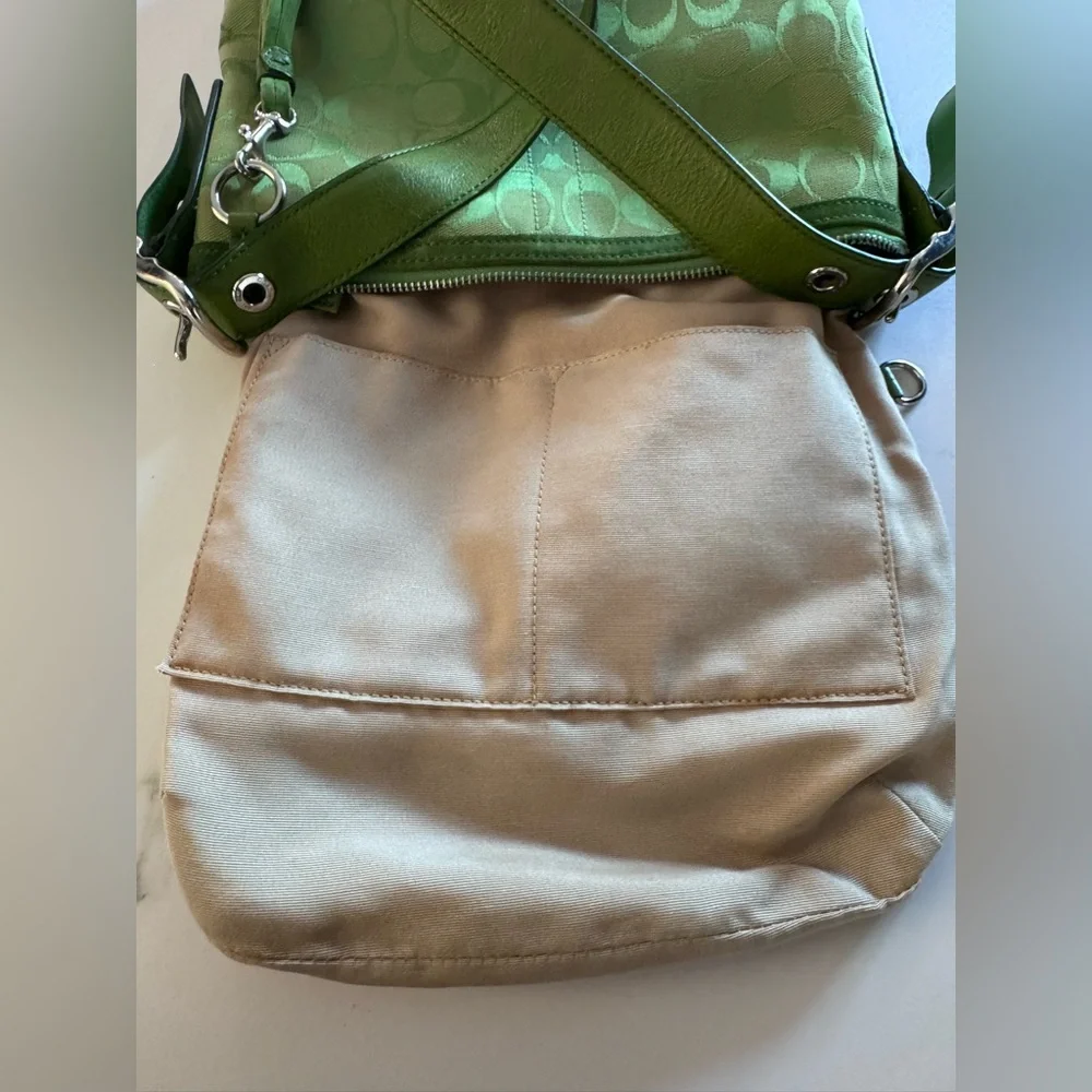 Coach 🍏 Green Signature Jacquard & Suede Vintage Bag #9362 - Picture 9 of 11